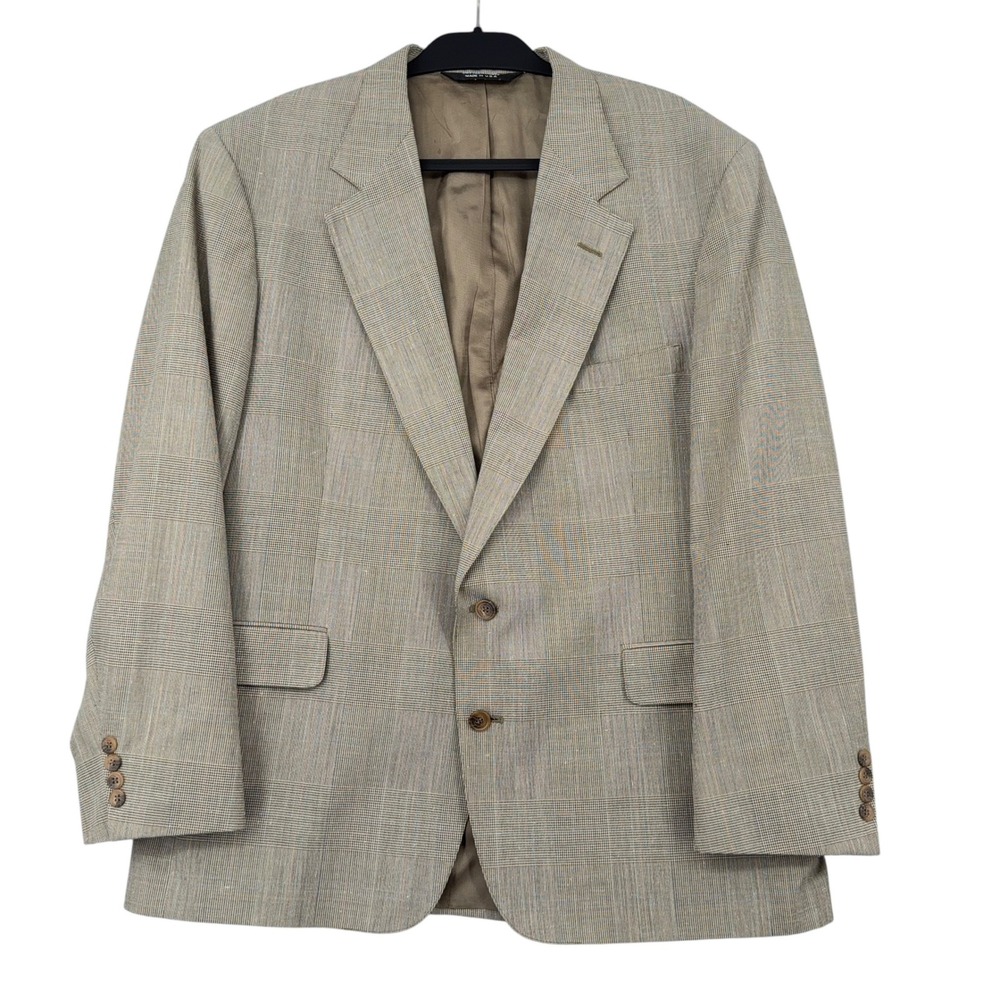 JG Hook Mens Tan Glen Plaid Two Button Blazer Sport Coat‎ Made in USA 44R